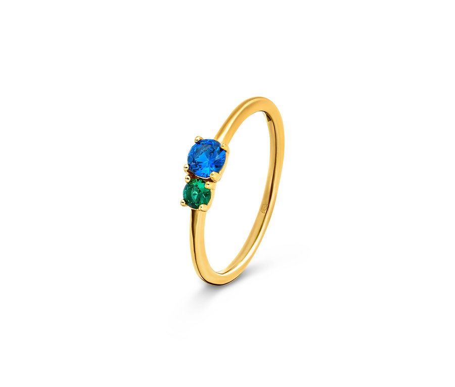 Goldener Ring mit blauem und grünem Stein. 925 Silber Ring blaugrün.