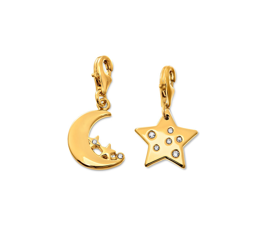 Goldfarbenes Charm Set Moon and Stars mit Zirkonia.