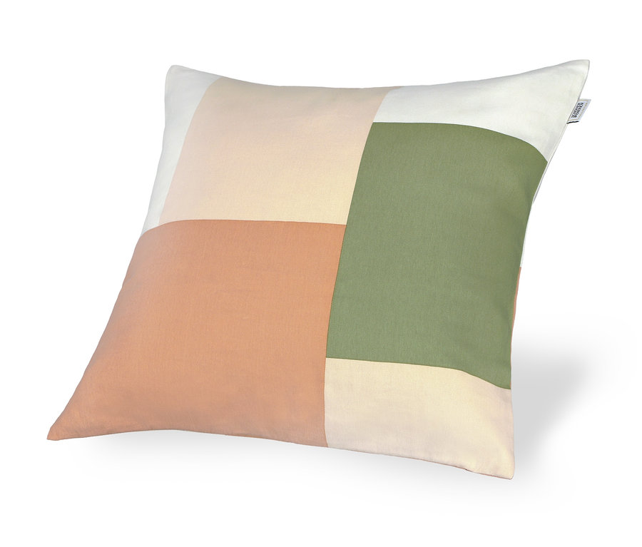 Dekokissen mit geometrischem Design in Pfirsich-, Grün- und Cremefarben. SCHÖNER WOHNEN 2 Dekokissen-Bezüge, ca. 50 x 50 cm