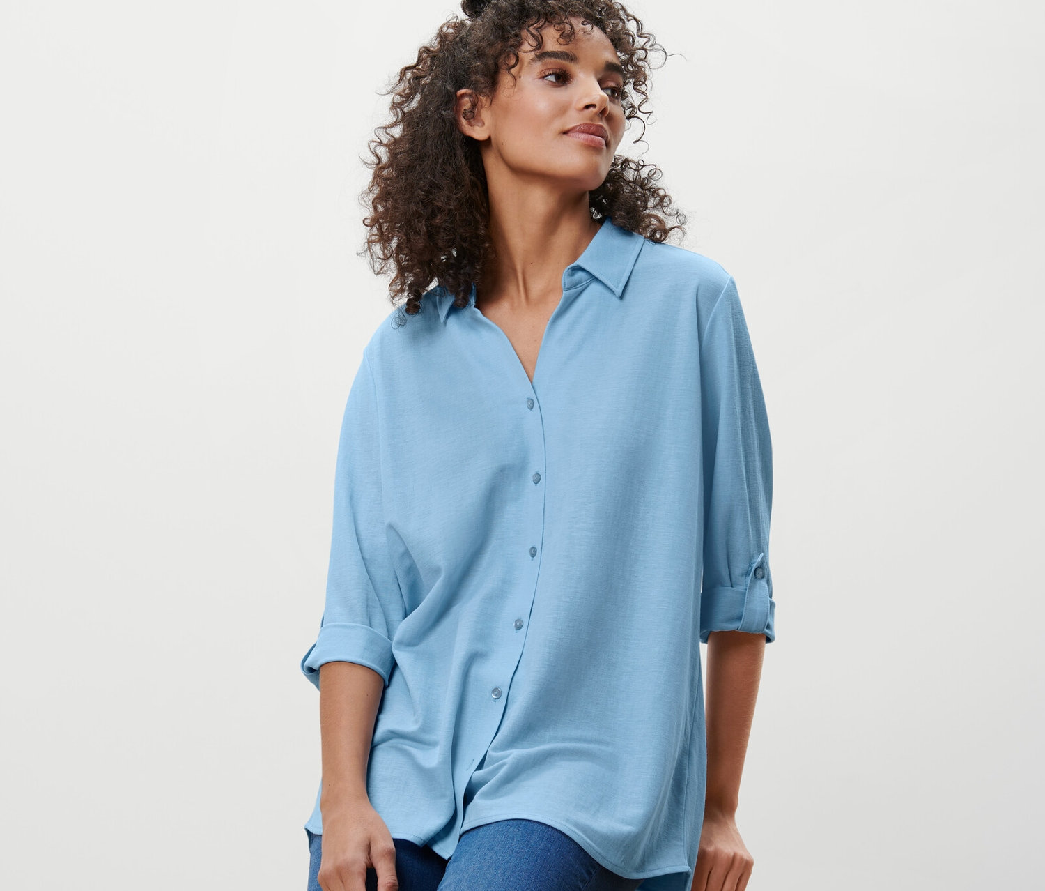 Thumbnail - Tchibo - Piqué-Jerseybluse - Damen - Gr. 44 - hellblau