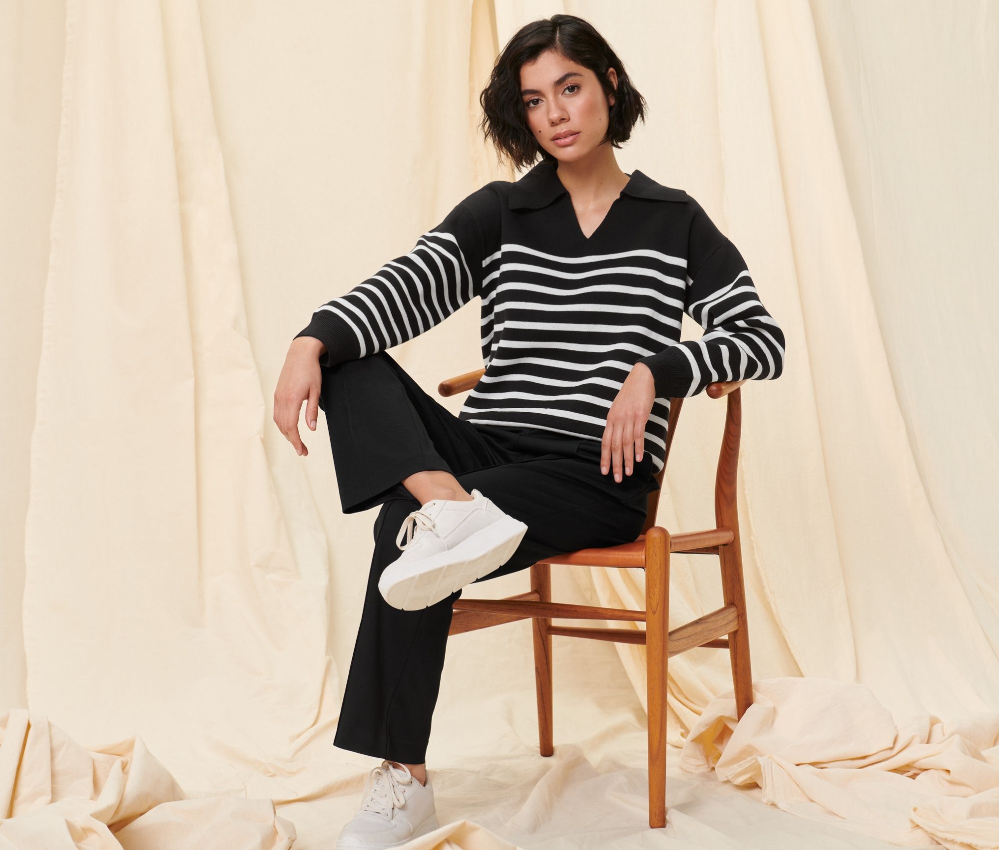 Thumbnail - Tchibo - Pullover mit Kragen - Damen - Gr. S - creme/gestreift