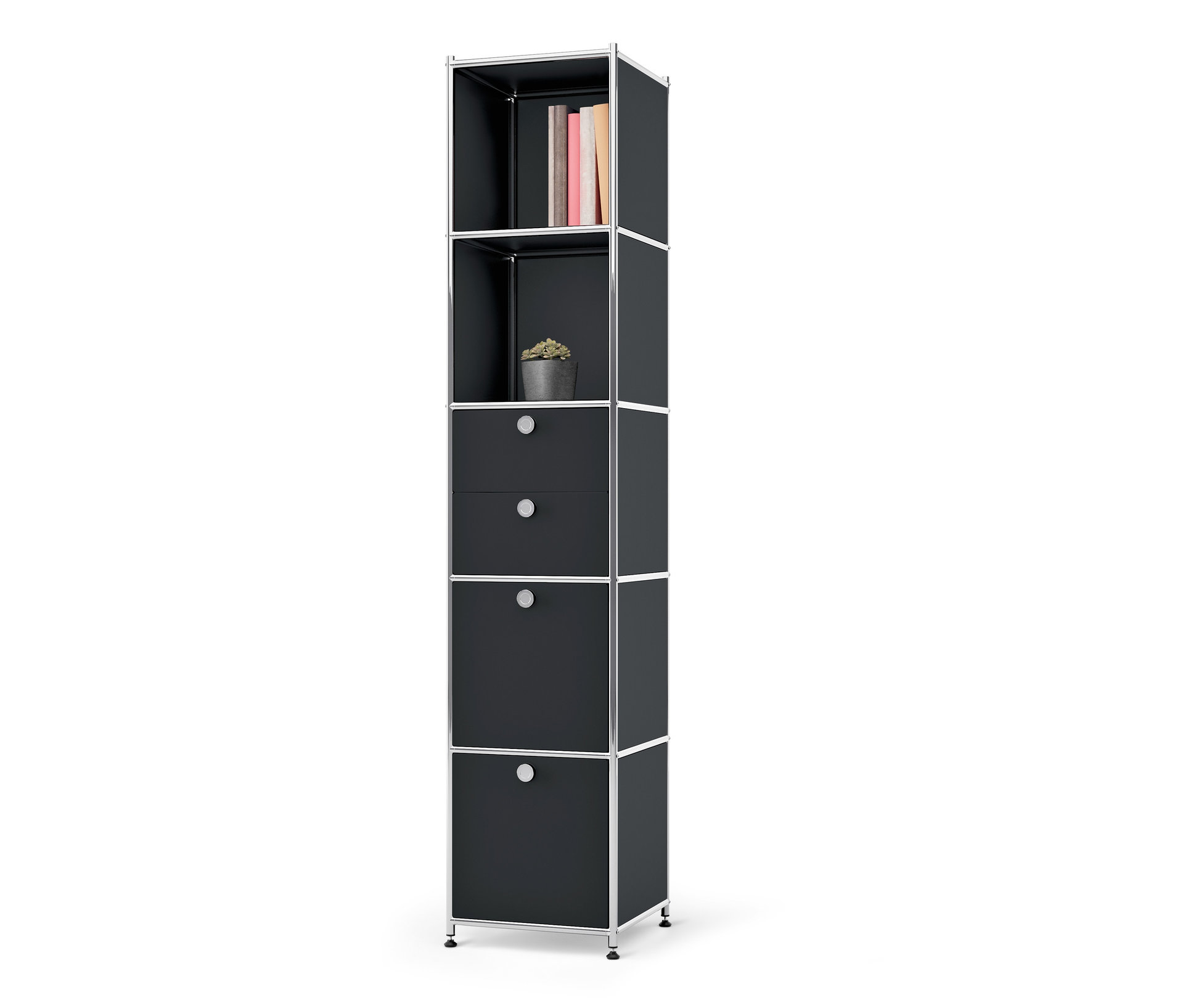 Tchibo - Regal Metall »Cn3« mit 2 Klappenfächern und 2 Schubladen - 40x40x195cm - schwarz - - Stahl / Aluminium