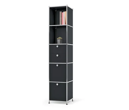 Schwarzes Metallregal »CN3« mit 2 Klappfächern und 2 Schubladen.