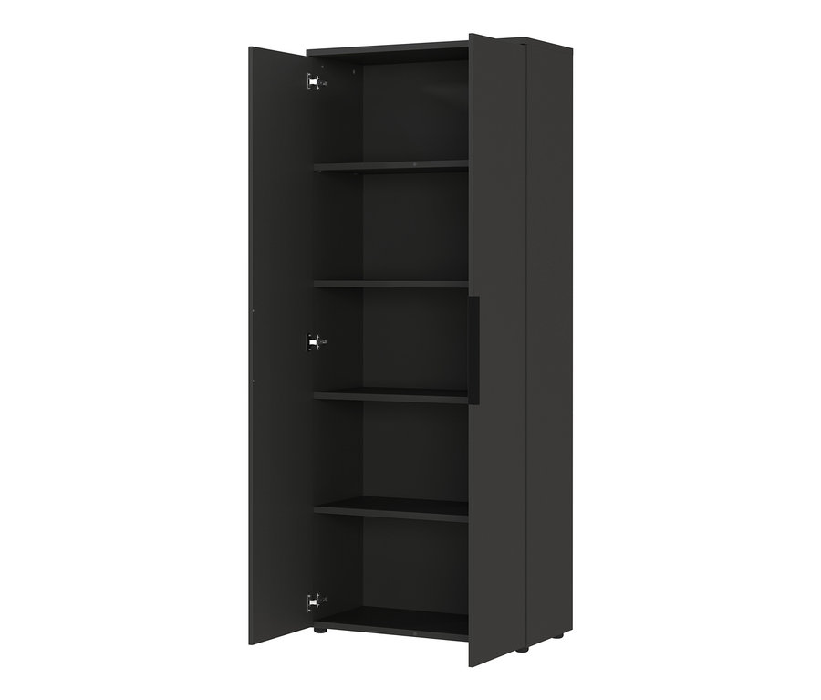 Offener graphitfarbener Schrank "Kopenhagen" mit fünf Regalen.