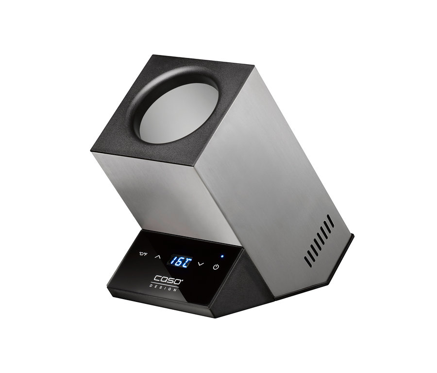 Ein silberner Caso Weinkühler »Wine Case One« mit schwarzen Details.