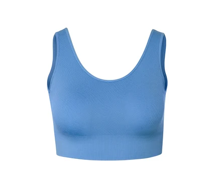 Detailansicht eines blauen Seamless-Sport-Bustiers.