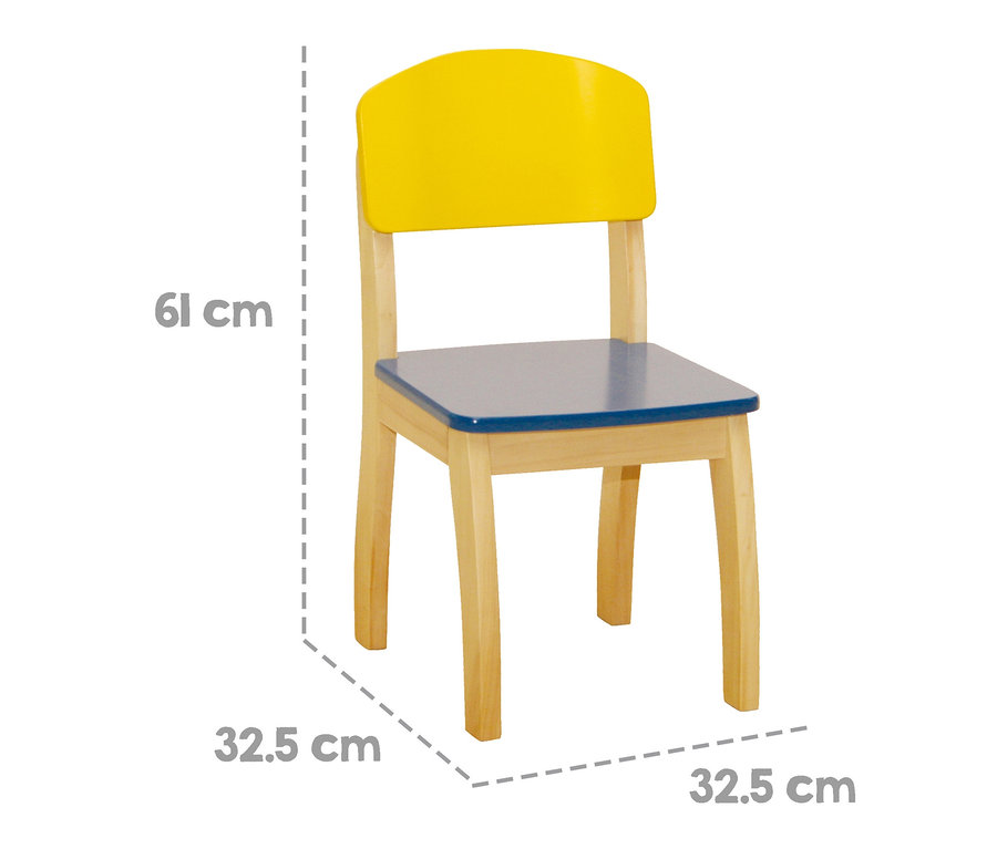 Gelber und blauer roba Kinderstuhl.
