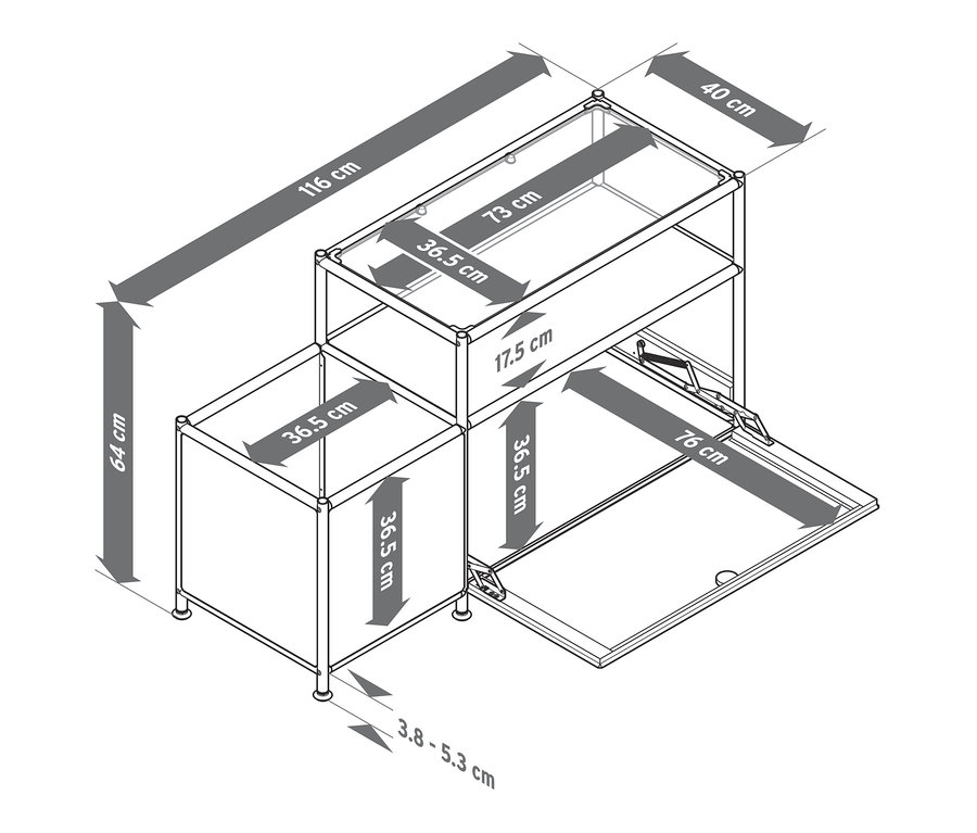 Zeichnung von einem Barwagen Metall »CN3« mit Schublade.