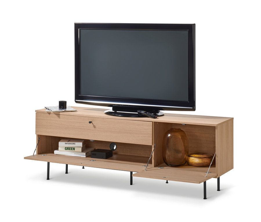 Fernseher steht auf Lowboard »Finnsbo« mit zwei offenen Schränken.