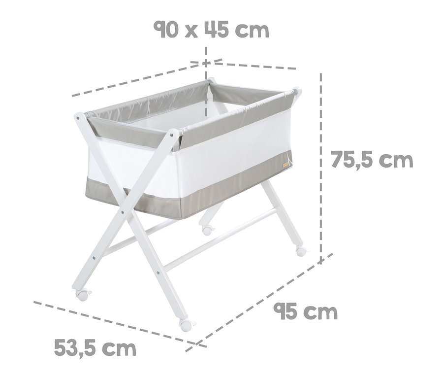 Abmessungen des roba Klappbaren Stubenbetts sind 90 x 45 x 75,5 cm.
