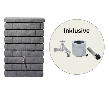 Grauer Garantia Wandtank-Komplett-Set »ROCKY Junior« Wassertank in Steinoptik mit Wasserhahn und Zubehör.