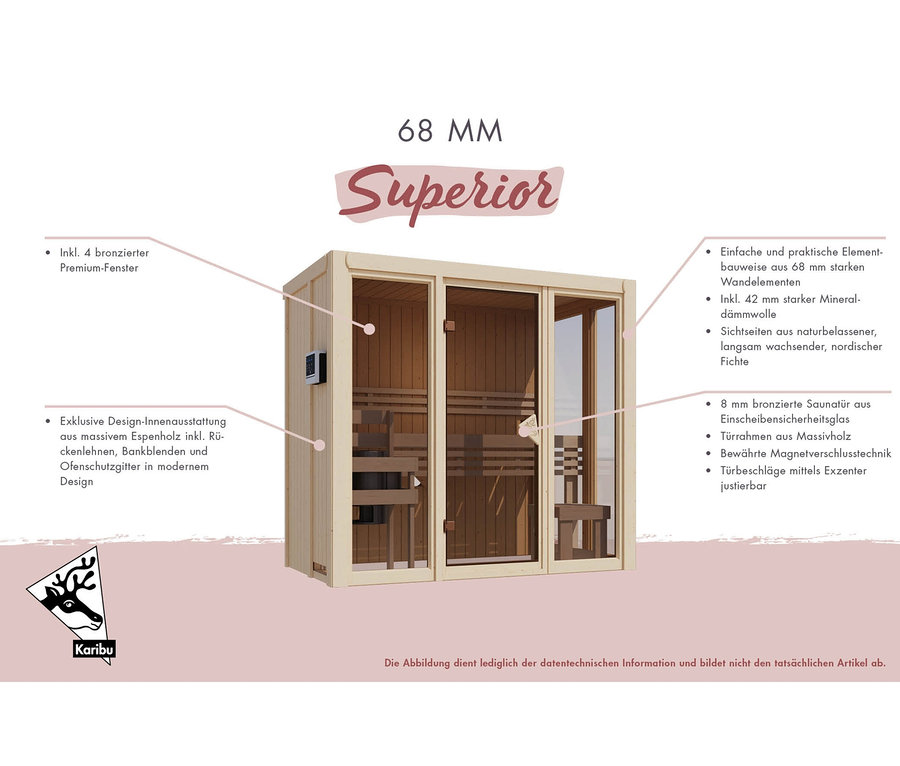 Karibu Sauna »Irina 1«, Fronteinstieg mit bronzierten Fenstern.