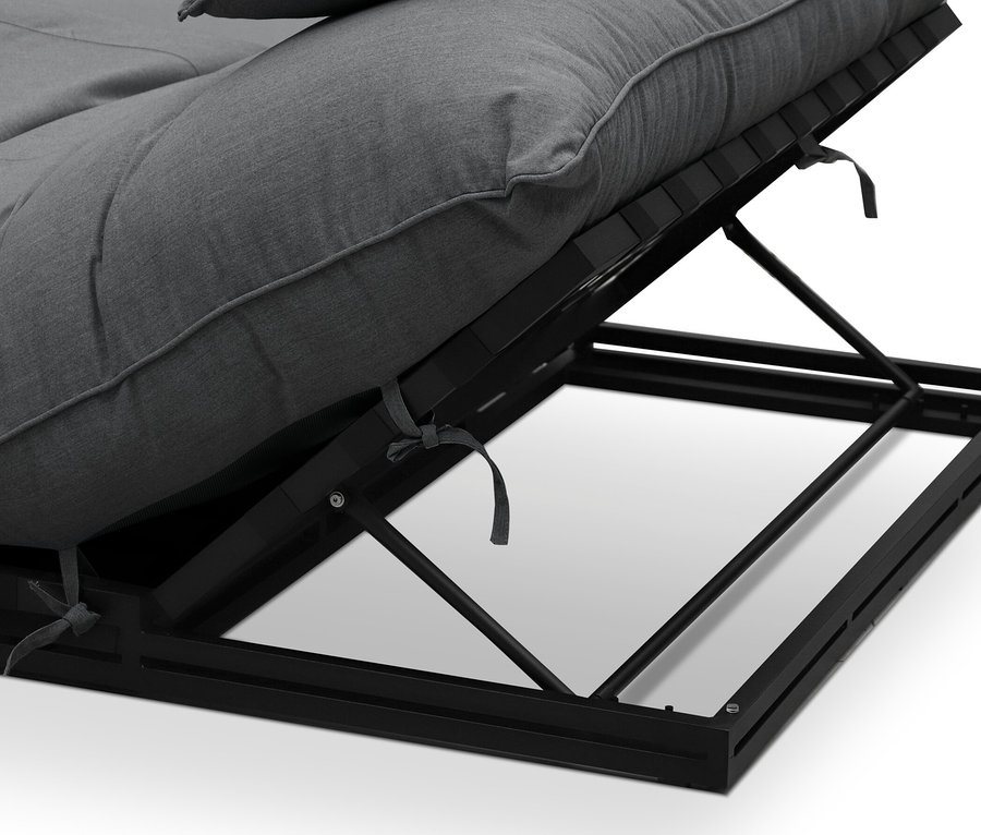 Detail einer grauen Premium-Doppelliege mit verstellbarem Kopfteil und Creacryl®-Allwetterstoff.