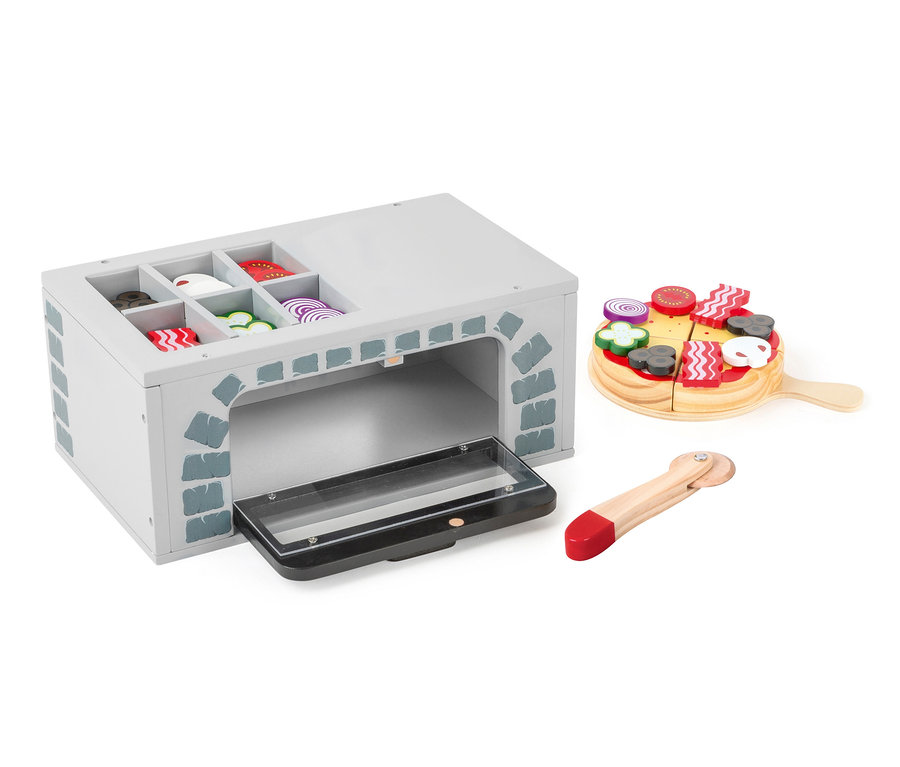 Holzspielzeug Pizzaofen mit Zubehör.