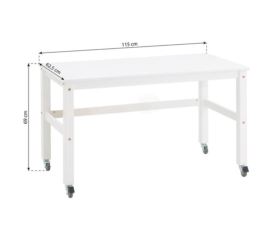 Weißer Hoppekids Schreibtisch »Jonas« mit Maßangaben.