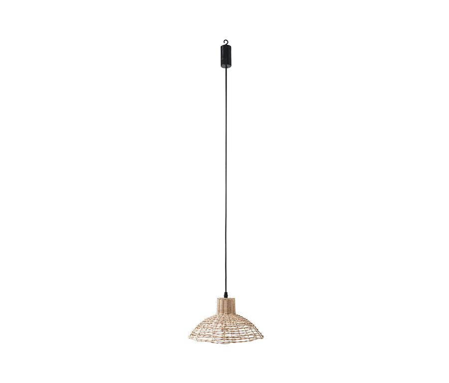 Eine LED-Outdoor-Filamentleuchte hängt von der Decke.