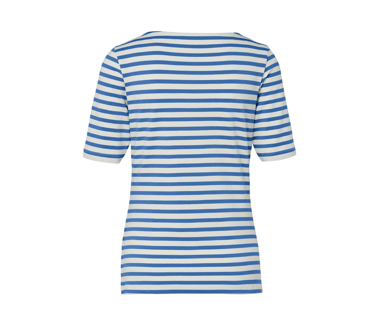 Rückansicht des blau gestreiften Halbarmshirts.