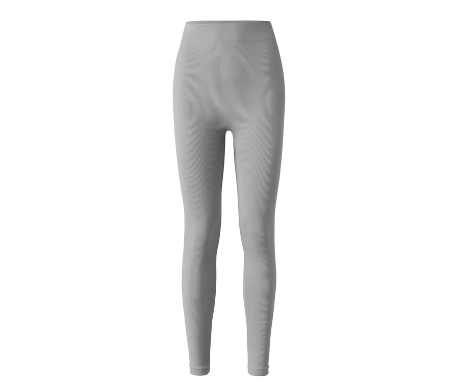 Eine graue gerippte Leggings auf einem weißen Hintergrund.