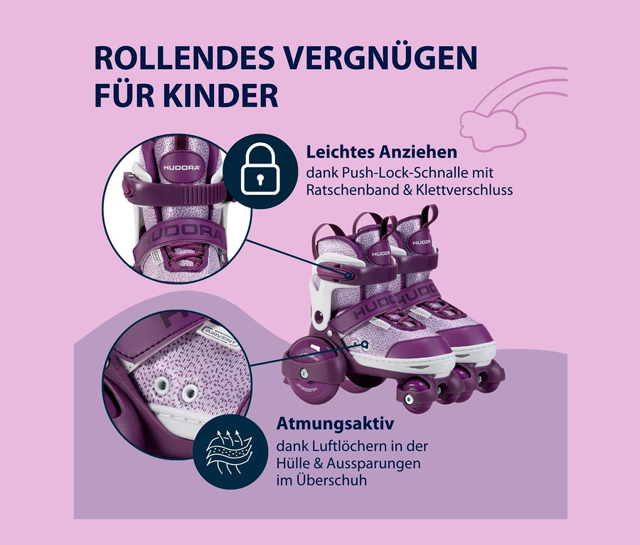 Lila HUDORA Rollschuhe "My First Quad" in Größe 30–33.