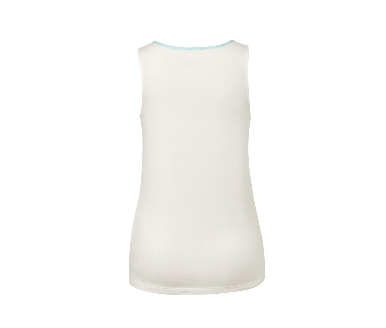 Weißes Shorty-Pyjama-Top mit blauem Saum um den Hals.