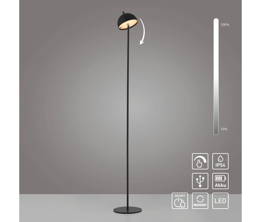 Akku-Stehleuchte »Bellis« der SCHÖNER WOHNEN-Kollektion in Sandbrise steht auf einem grauen Untergrund.