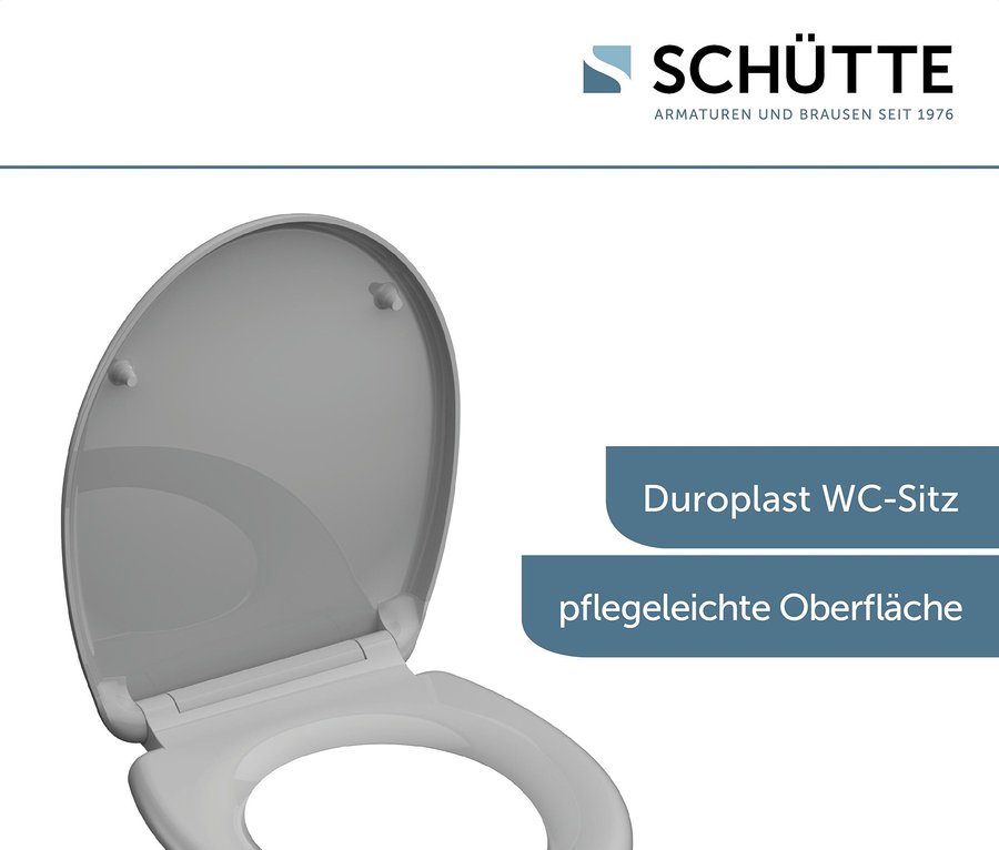 Ein geöffneter, grauer Duroplast WC-Sitz.