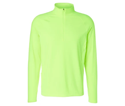 Neonlimafarbenes Thermo-Sportshirt mit halbem Reißverschluss und Stehkragen.