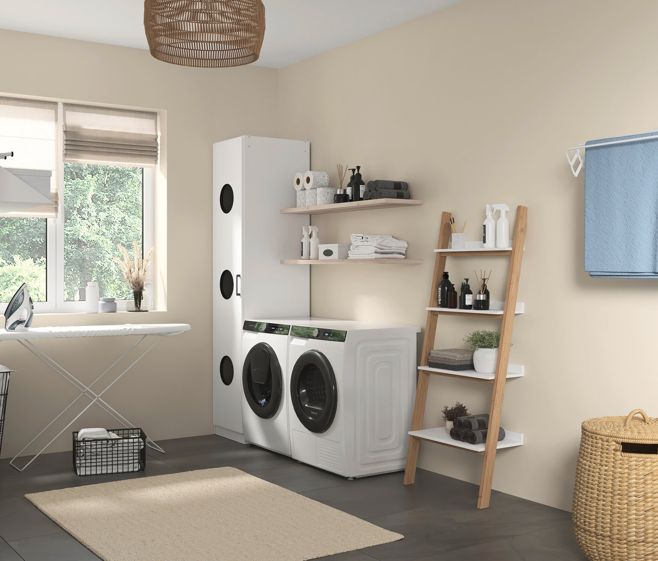 Waschküche mit Waschmaschine, Trockner und rauch Wäscheschrank »Allrounder«, 1-türig