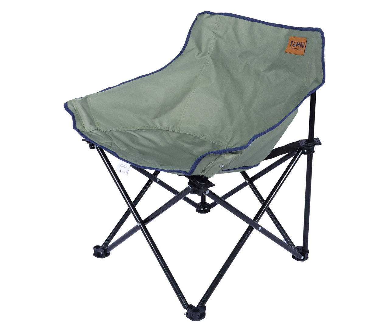 Der Tambu Campingstuhl »LAJA« ist olivgrün mit einem schwarzen Gestell und blauen Rändern.