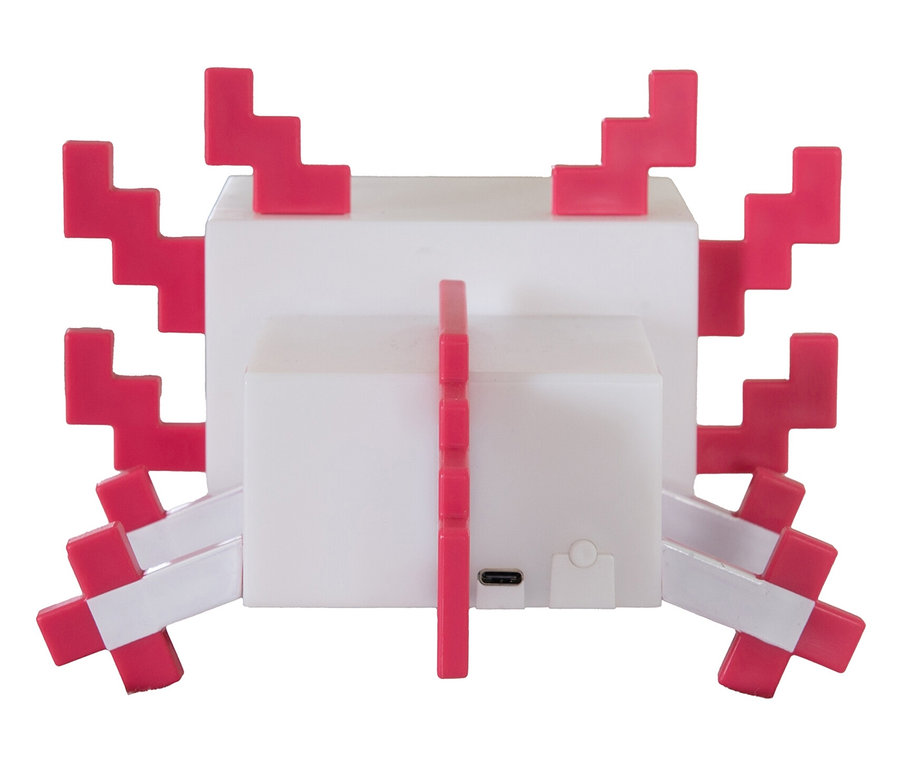 Weiße Axolotl Lampe mit pinkfarbenen Akzenten.