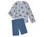 Hellblaues langärmeliges Oberteil mit Baggeraufdruck und dazu passende kurze blaue Leggings.