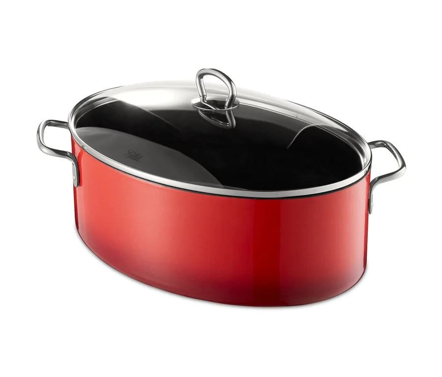 Roter, ovaler Silit-Bräter mit Deckel, 36 cm, Energie Red.