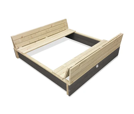 Leerer EXIT XL-Sandkasten »Aksent« mit Holzrahmen und integrierten Sitzen.