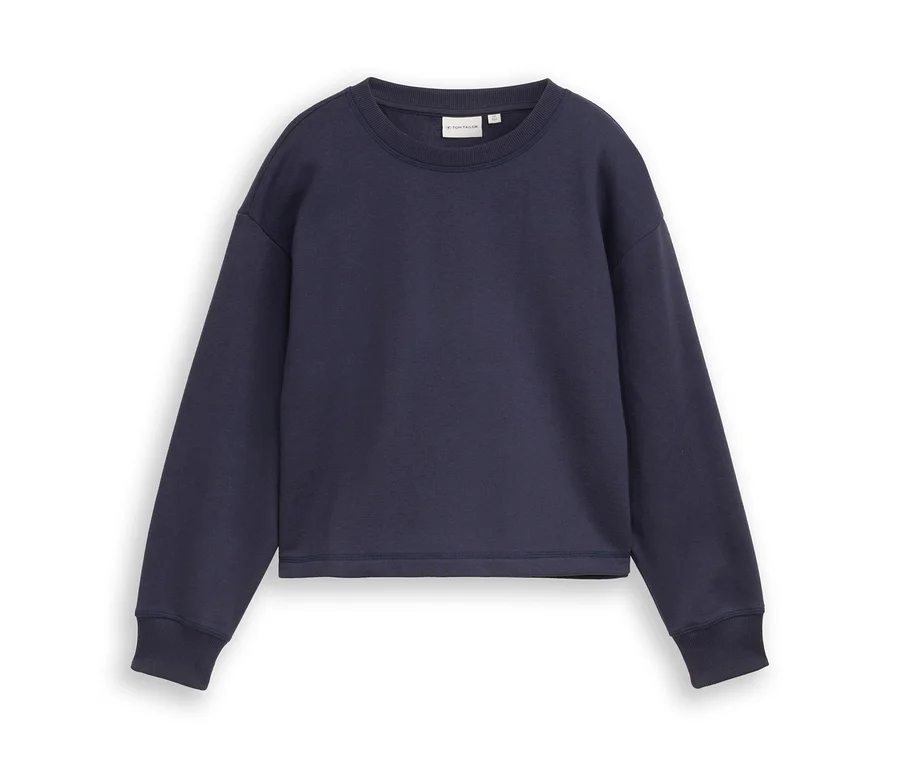 Dunkelblaues Langarm-Sweatshirt mit Rundhalsausschnitt, gerippten Bündchen und Saum.