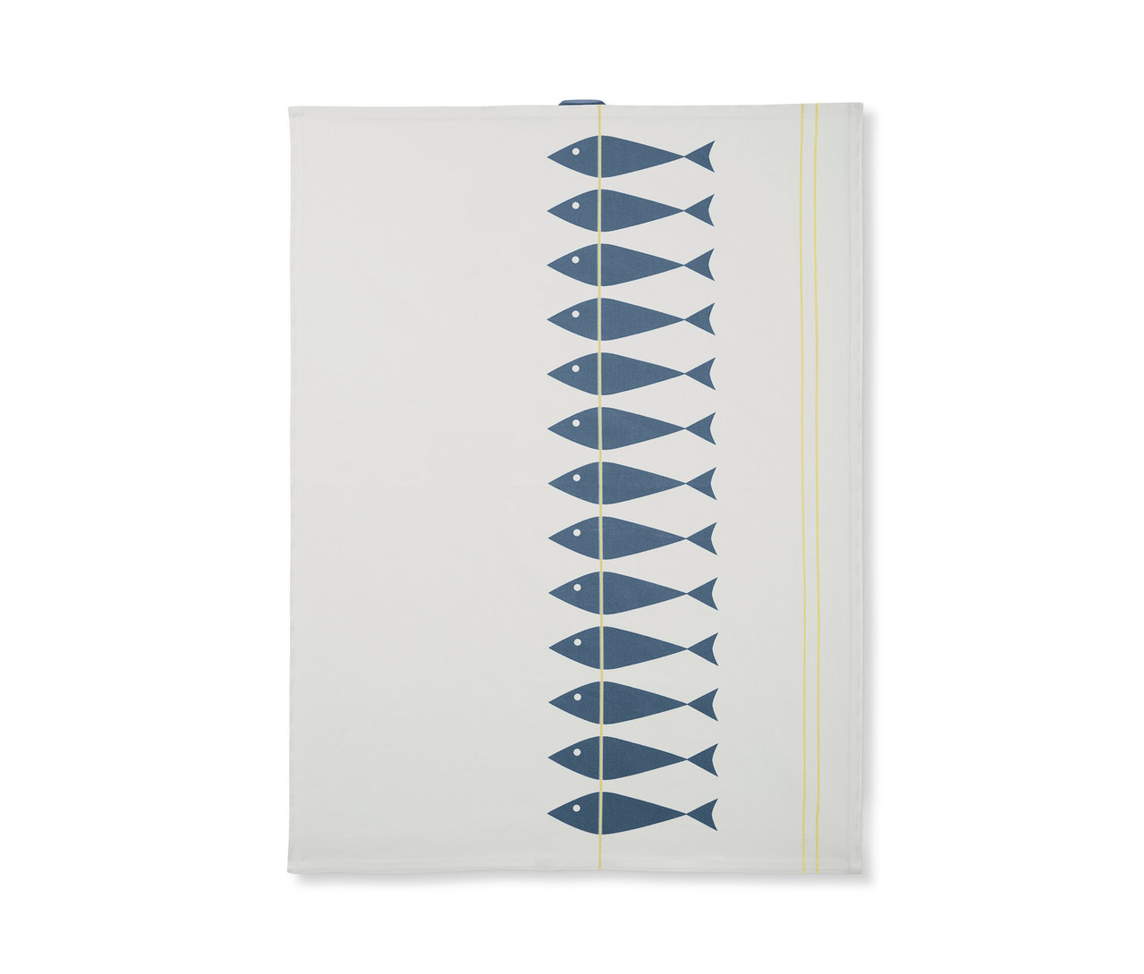 Ein weißes Geschirrtuch mit blauem Fischmuster. 3 Geschirrtücher.