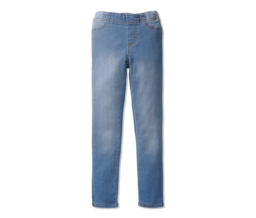 Helle blaue Stretch-Denim auf weissem Hintergrund.