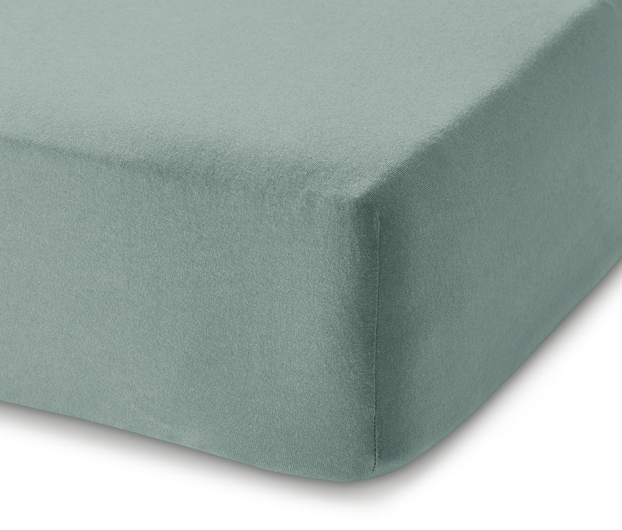 Detailaufnahme eines Jersey-Spannbettlakens in Doppelgröße.