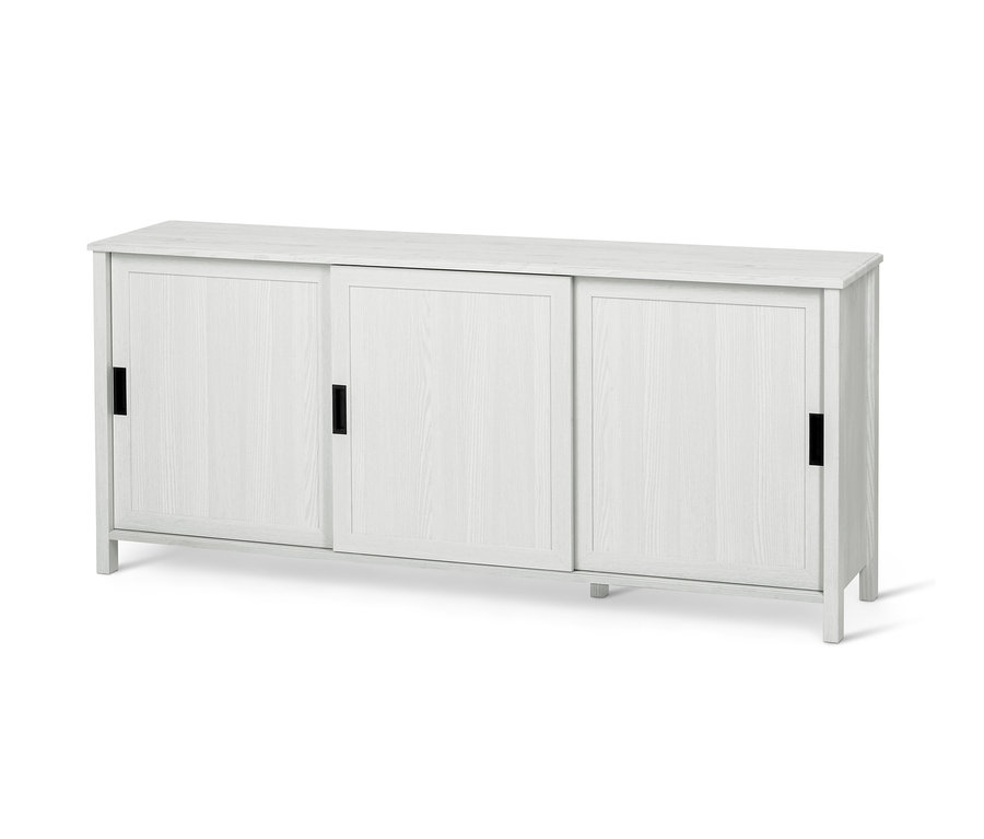 Weißes Sideboard mit Schiebetüren.