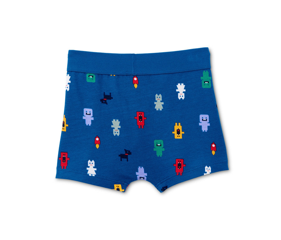 Blaue Kinder-Slipboxer mit Figurenprint.