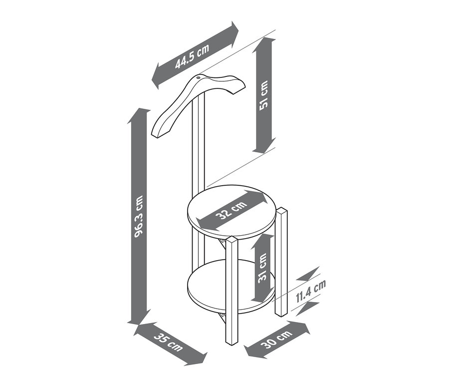 Illustration eines Stummen Dieners mit Bemaßung.