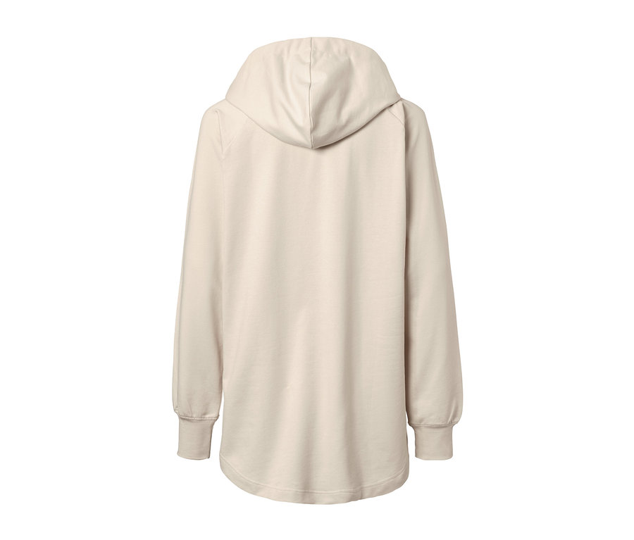 Rückansicht eines beigen Loungehoodies.