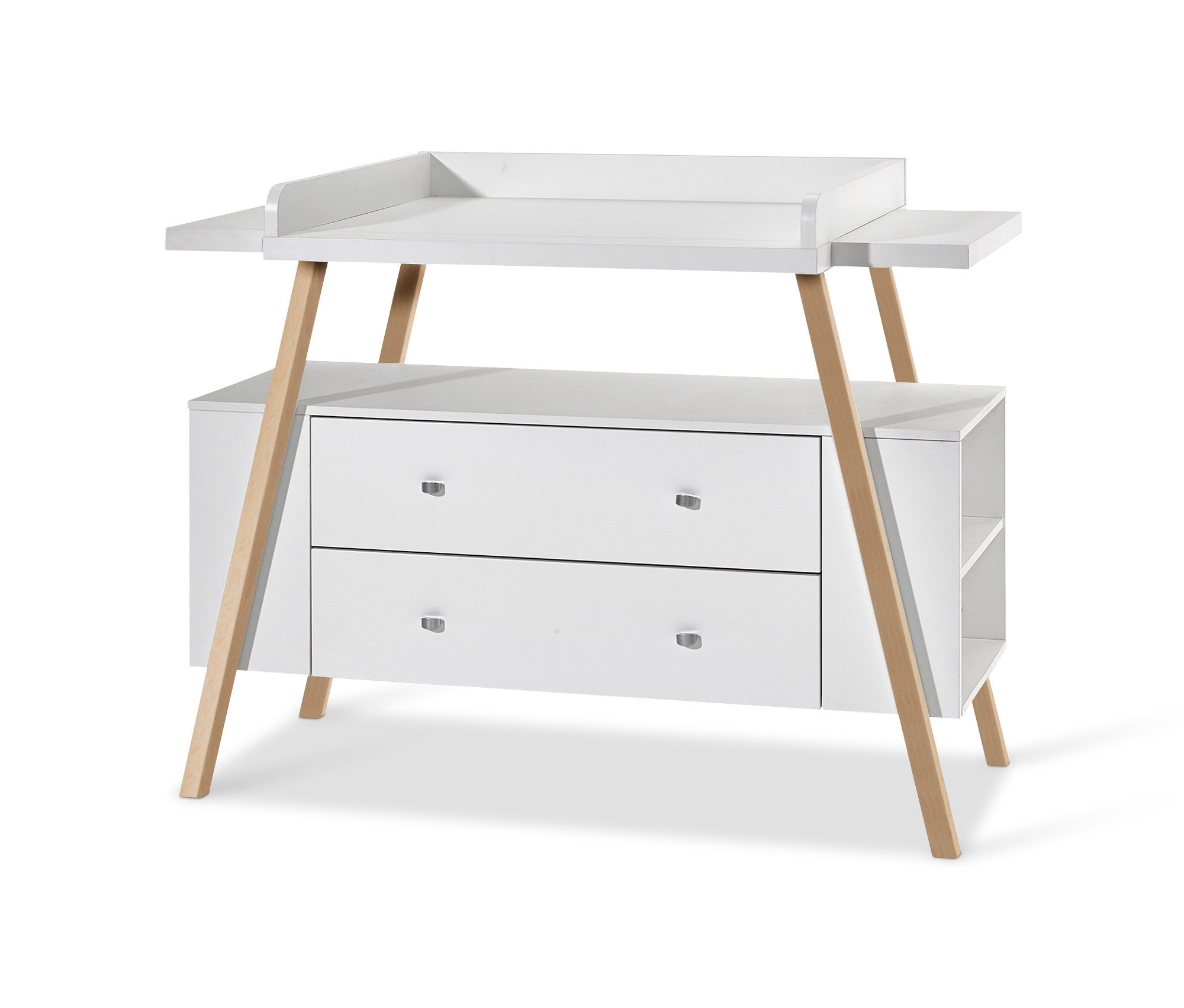 Eine weiße Schardt Wickelkommode »Holly Nature« mit zwei Schubladen und Stauraum.