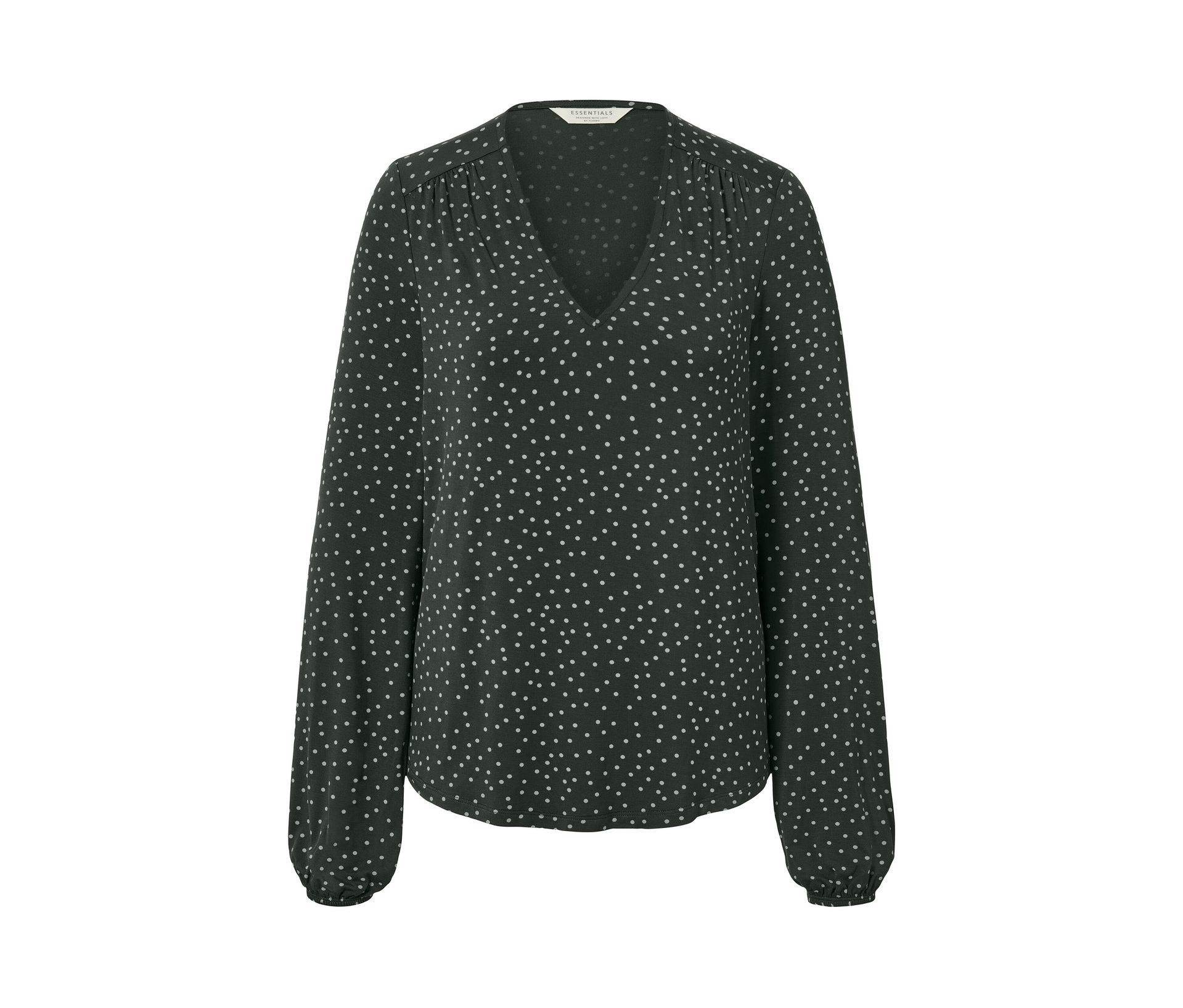 Tchibo - Gepunktetes Blusenshirt - Damen - Gr. S - dunkelgrün/gepunktet