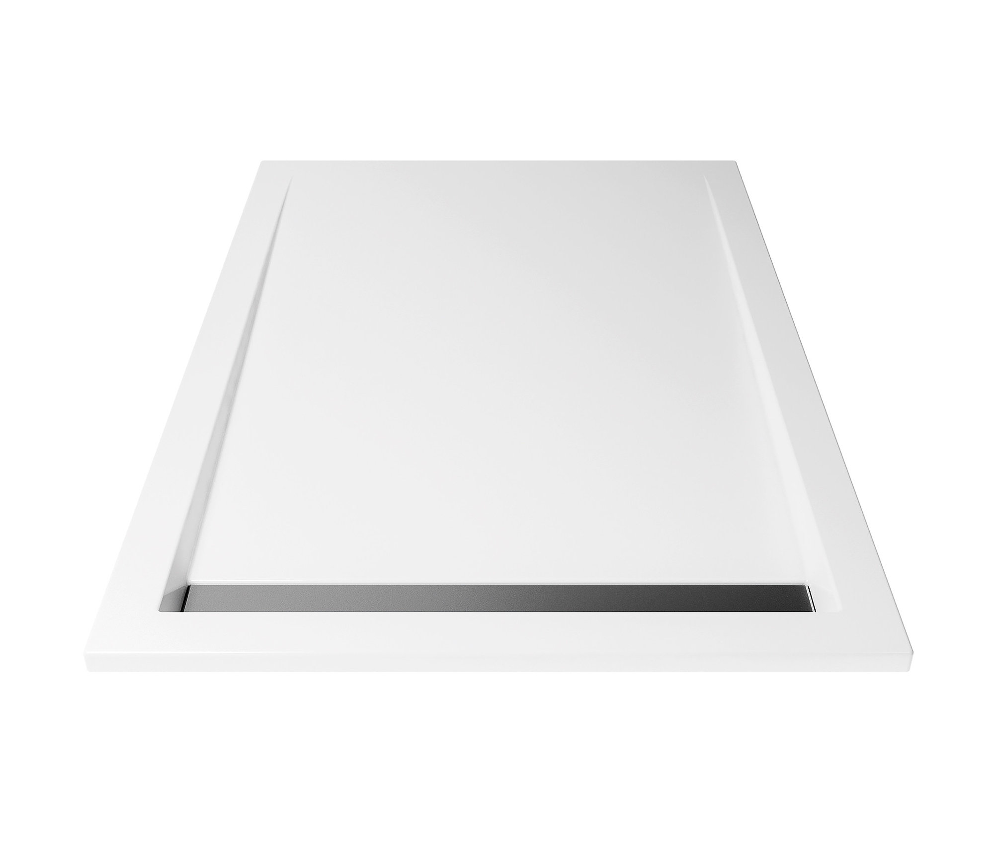 Rechteckige, weiße Breuer®-Duschwanne mit Ablaufrinne.