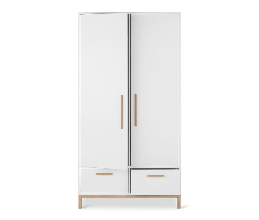 Weißer Kleiderschrank »Eklund« mit Schubladen hat zwei Türen und zwei Schubladen.