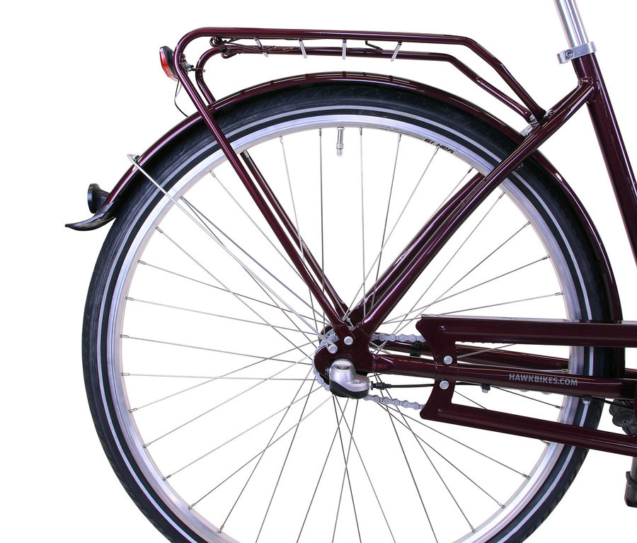 Detailansicht des Hinterrads vom HAWK Bikes Cityrad »City Classic Joy Bordeaux«.