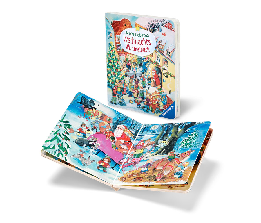 Zwei Kinderbücher "Mein liebstes Weihnachts-Wimmelbuch" mit Weihnachtsmotiven.