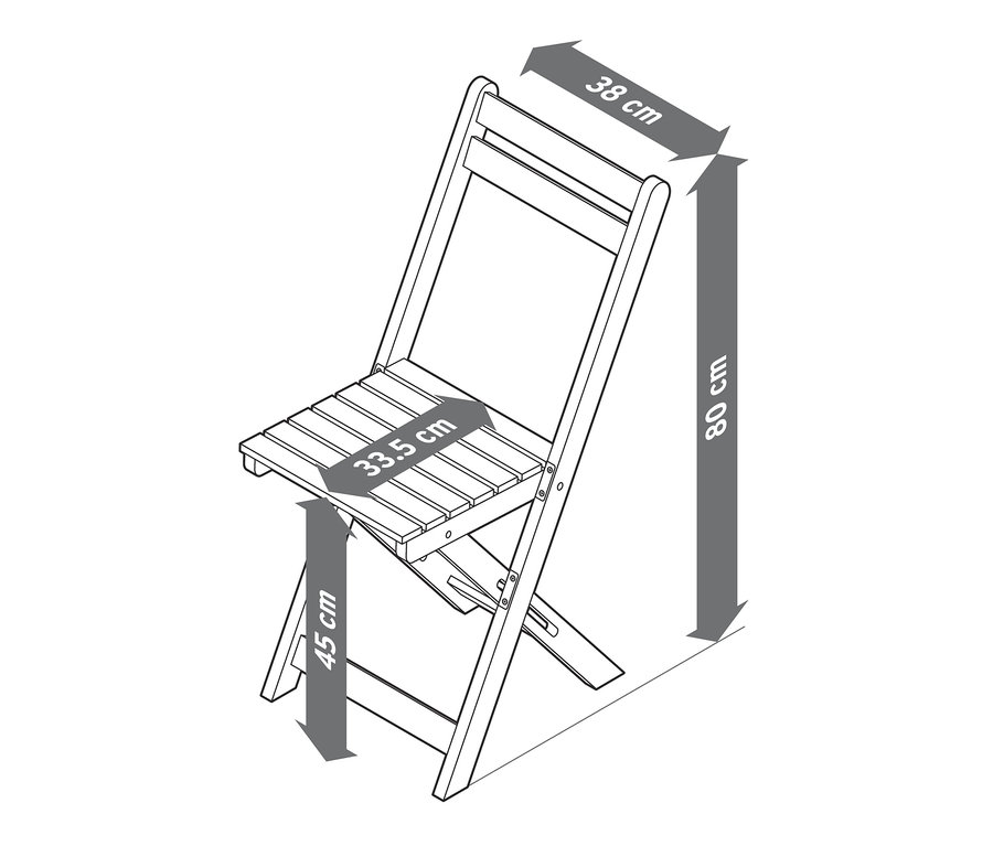 Abmessungen eines Klappstuhls aus einem dreiteiligen Balkonset.