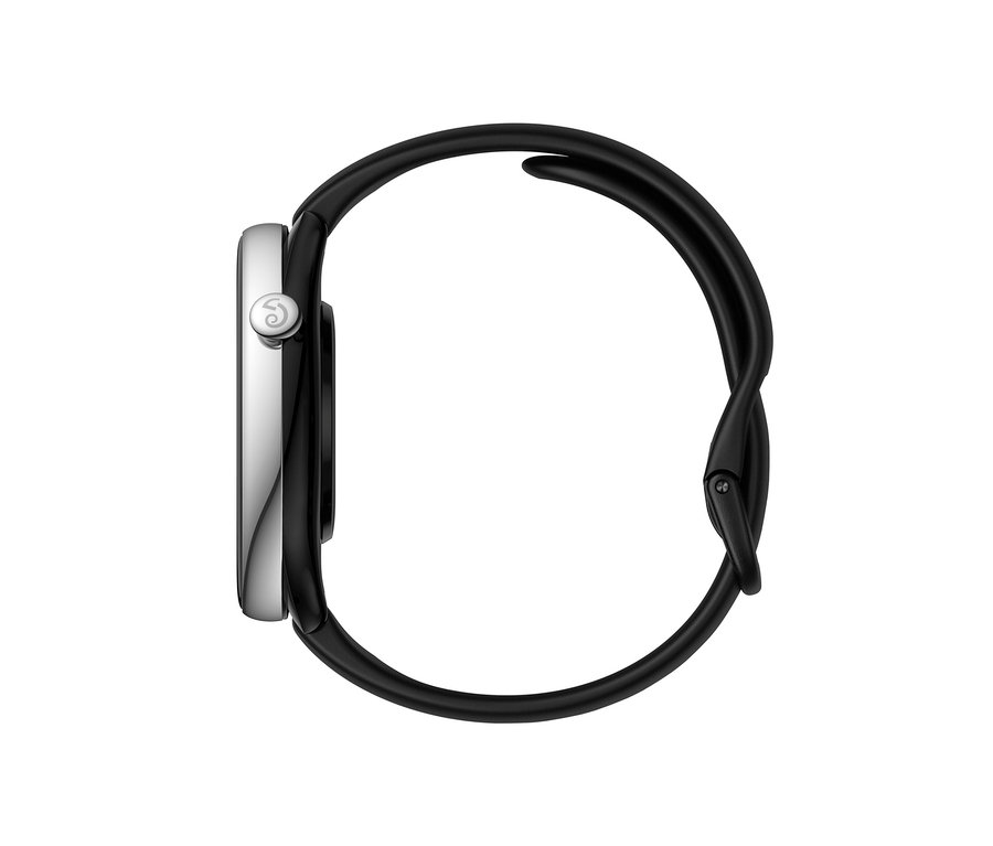 Detailansicht einer schwarzen Smartwatch.