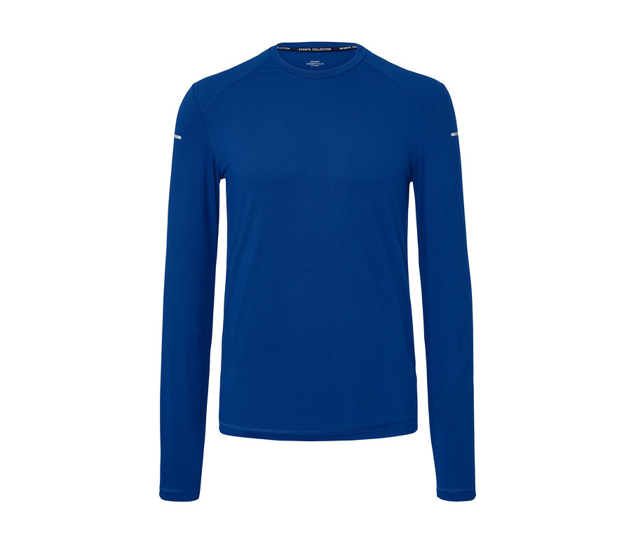 Blaues Langarm-Funktionsshirt.